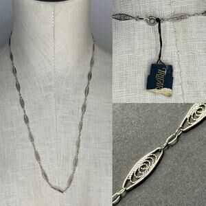 NWT Vintage Trifari Silver Tone 24 Inch Filigree Link Dainty Chain Necklace